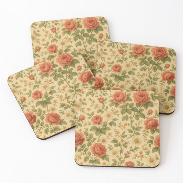 Item preview, Vintage cottagecore roses and daisies, terracotta botanical floral, romantic garden wallpaper designed and sold by CharmedVille.
