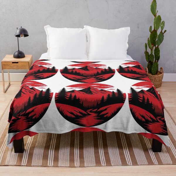 Item preview, Red and Black Mountain Forest Scene designed and sold by ArtfulWeave.