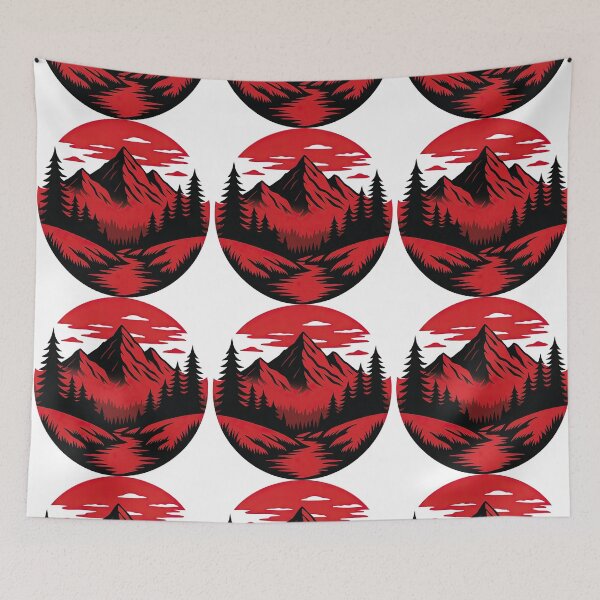 Item preview, Red and Black Mountain Forest Scene designed and sold by ArtfulWeave.