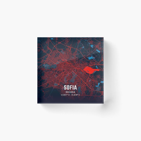 Item preview, Sofia Red & Blue Minimalist Map designed and sold by HomeLivingCo.
