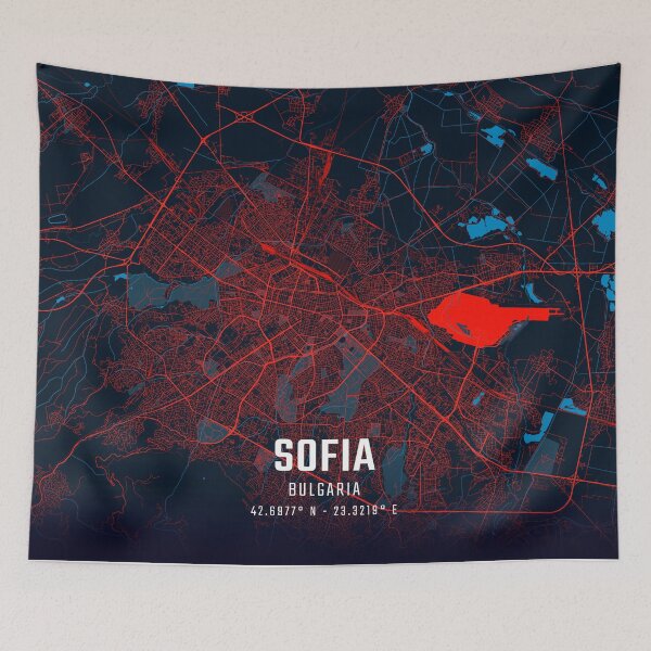 Item preview, Sofia Red & Blue Minimalist Map designed and sold by HomeLivingCo.