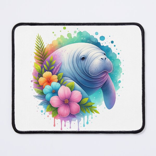 Item preview, Colorful Manatee with Tropical Flowers designed and sold by ArtfulWeave.