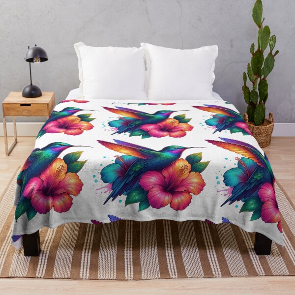 Item preview, Colorful Hummingbird with Tropical Hibiscus Flowers designed and sold by ArtfulWeave.
