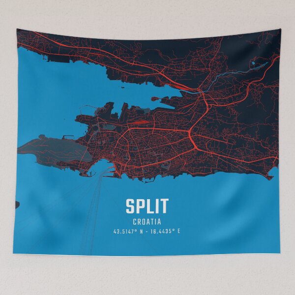 Item preview, Split Red & Blue Minimalist Map designed and sold by HomeLivingCo.