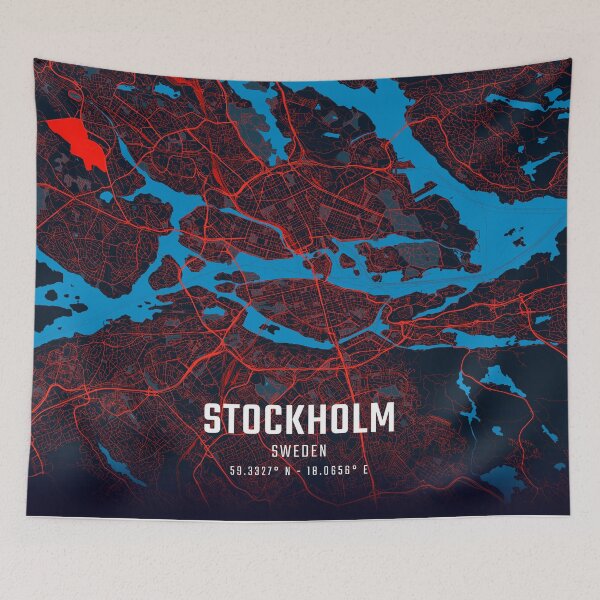 Item preview, Stockholm Red & Blue Minimalist Map designed and sold by HomeLivingCo.