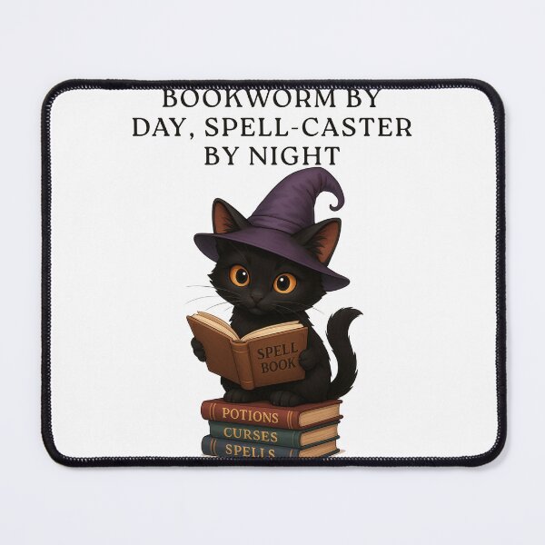 Item preview, Bookworm by Day, Spell-Caster by Night – Cute Witch Cat Reading Spell Book designed and sold by MagicMeow1.