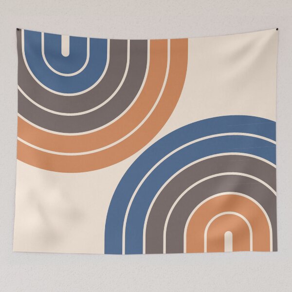 Item preview, Midcentury Modern Geometric Rainbow 9 in Terracotta Blue designed and sold by nineFlorals.