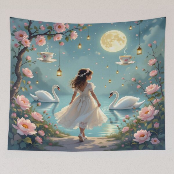 Item preview, Whimsical garden ballet – between swans, teacups & moonlit serenity designed and sold by FotoworldEdel.