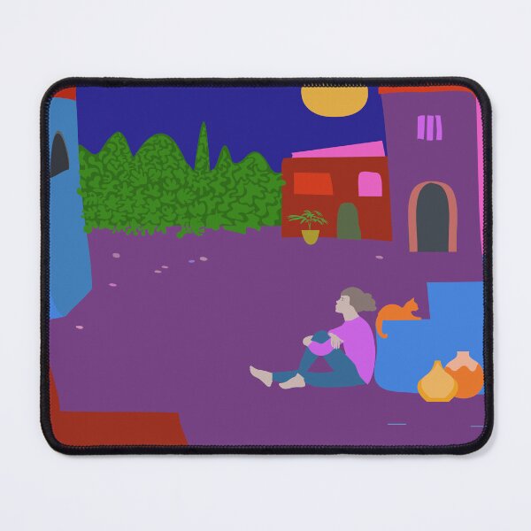 Item preview, Village Girl and Cat Enjoying a Summer Night designed and sold by Anna Lemos.
