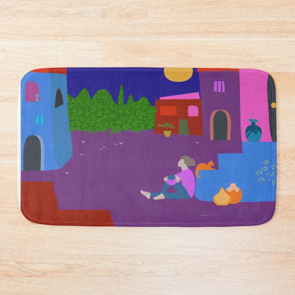 Item preview, Village Girl and Cat Enjoying a Summer Night designed and sold by Anna Lemos.