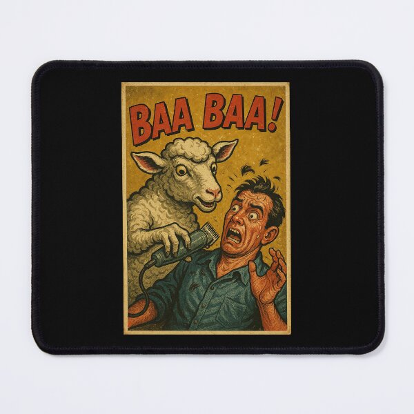 Item preview, Baa Baa! Retro Comic Sheep Shaving Art designed and sold by The Devil's Bargain.
