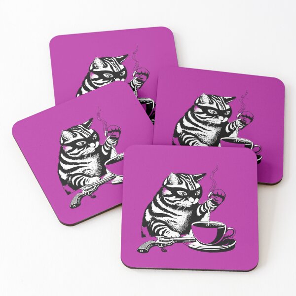 Item preview, Gangster Cat with Coffee – Masked Cat with Revolver, Cigarette & Style designed and sold by cattasticmerch.