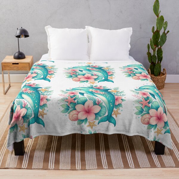 Item preview, Tropical Dolphin Surrounded by Flowers and Sea Life designed and sold by ArtfulWeave.