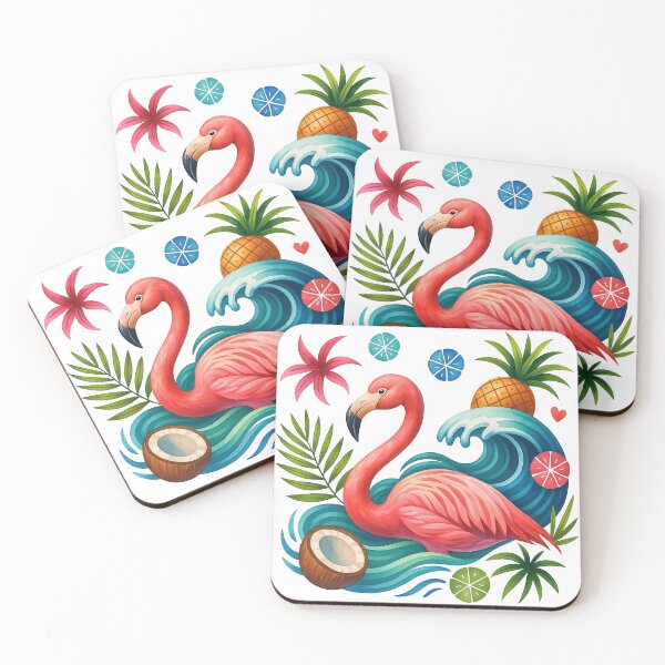 Item preview, Tropical Flamingo with Coconut and Pineapple designed and sold by ArtfulWeave.