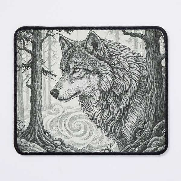 Item preview, Mystical Wolf in Forest Fog: Vintage T-Shirt Graphic in Frank Frazetta and Mucha Style designed and sold by Wild-way Art.