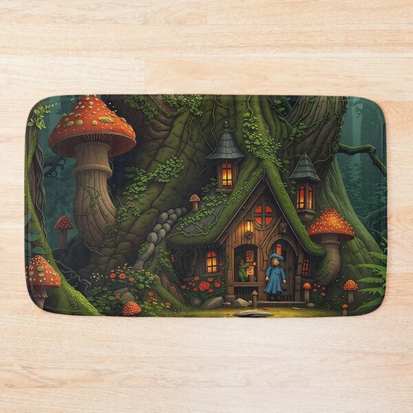 Item preview, Enchanted Mushroom Cottage in the Forest – Goblincore Fantasy Art designed and sold by bgrzblkdigital.