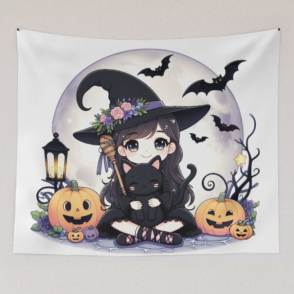 Item preview, A Charming Witch with a Black Kitten - Halloween designed and sold by Art-Arcade6.