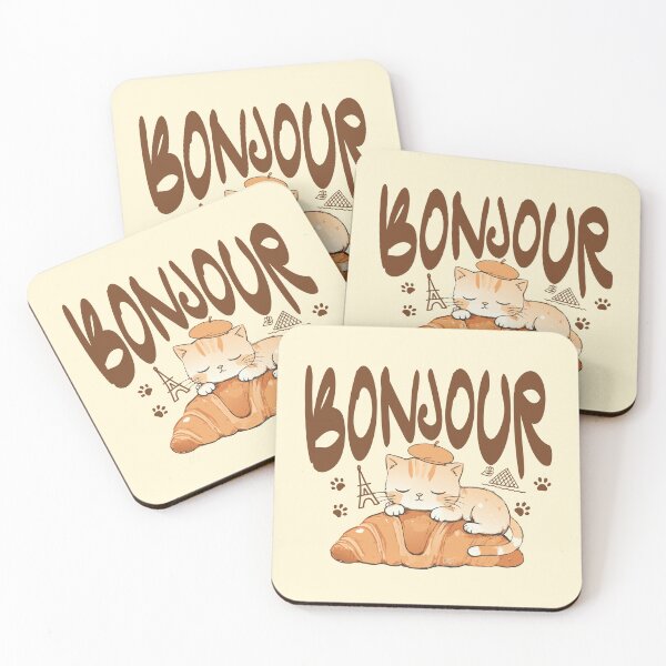 Aperçu de l'œuvre Bonjour - French Cat France Lover Francophile  créée et vendue par Colorfulman.