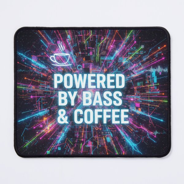 Item preview, POWERED BY BASS & COFFEE Funny Rave Music T-Shirt designed and sold by Elixyred.