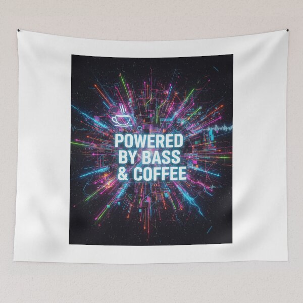 Item preview, POWERED BY BASS & COFFEE Funny Rave Music T-Shirt designed and sold by Elixyred.