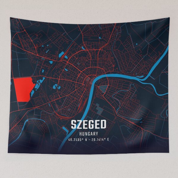 Item preview, Szeged Red & Blue Minimalist Map designed and sold by HomeLivingCo.