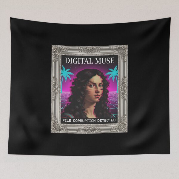 Item preview, DIGITAL MUSE: Classic Portrait Glitch Retrowave Aesthetic designed and sold by DailyVibesMerch.