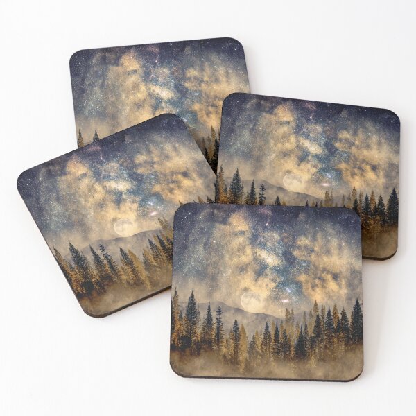 Item preview, Golden Night Forest under Stars with Moon Mist and Cosmic Dreamy Sky Landscape designed and sold by MysticMarble.