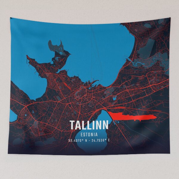 Item preview, Tallinn Red & Blue Minimalist Map designed and sold by HomeLivingCo.