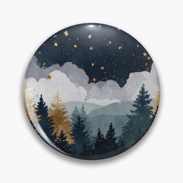 Item preview, Cute Watercolor Starry Forest with Gold Trees Dreamy Night Sky Aesthetic Vibes designed and sold by MysticMarble.