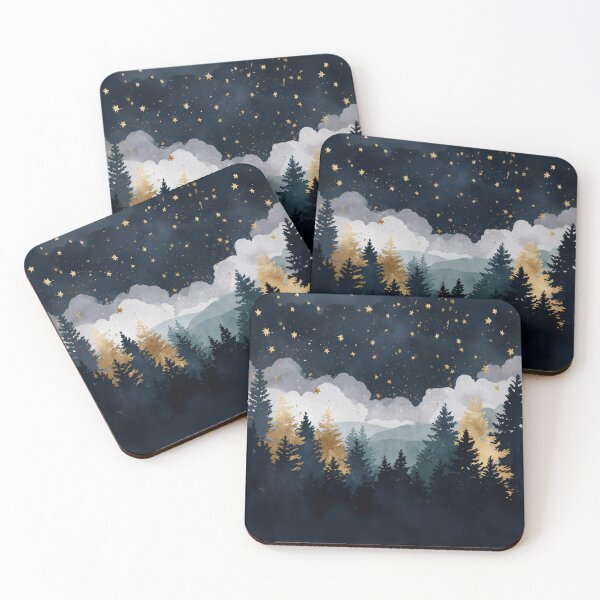 Item preview, Cute Watercolor Starry Forest with Gold Trees Dreamy Night Sky Aesthetic Vibes designed and sold by MysticMarble.