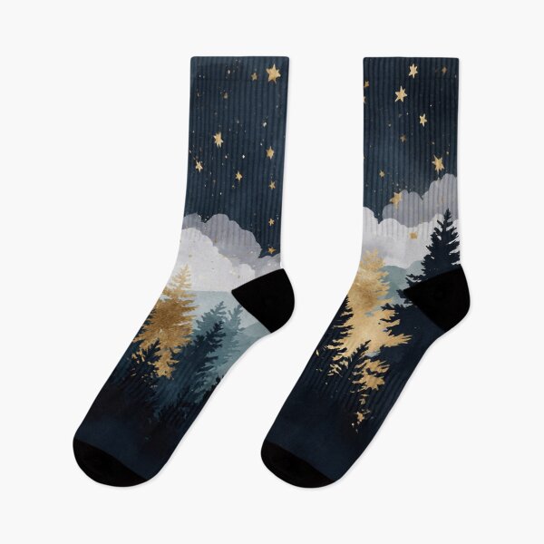 Item preview, Cute Watercolor Starry Forest with Gold Trees Dreamy Night Sky Aesthetic Vibes designed and sold by MysticMarble.