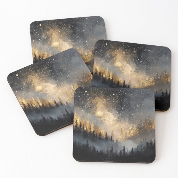Item preview, Dark Forest Moon with Gold Sparks Foggy Night Sky Cosmic Fantasy Mood designed and sold by MysticMarble.