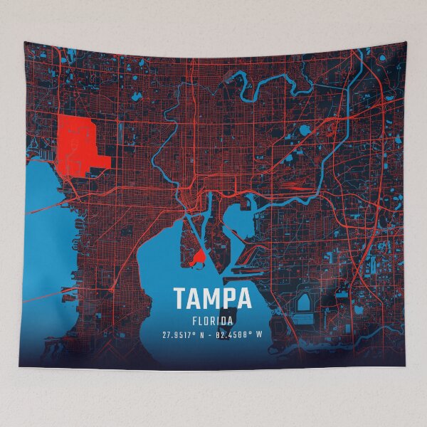 Item preview, Tampa Red & Blue Minimalist Map designed and sold by HomeLivingCo.