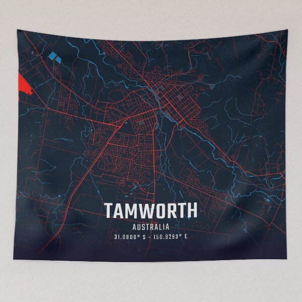 Item preview, Tamworth Red & Blue Minimalist Map designed and sold by HomeLivingCo.