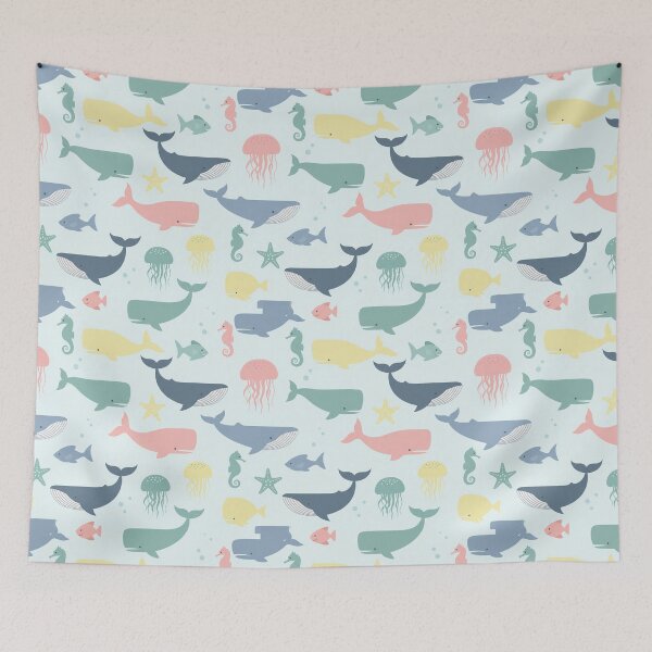 Item preview, Pastel Whale, Jellyfish & Seahorse Print designed and sold by StellasRealm.