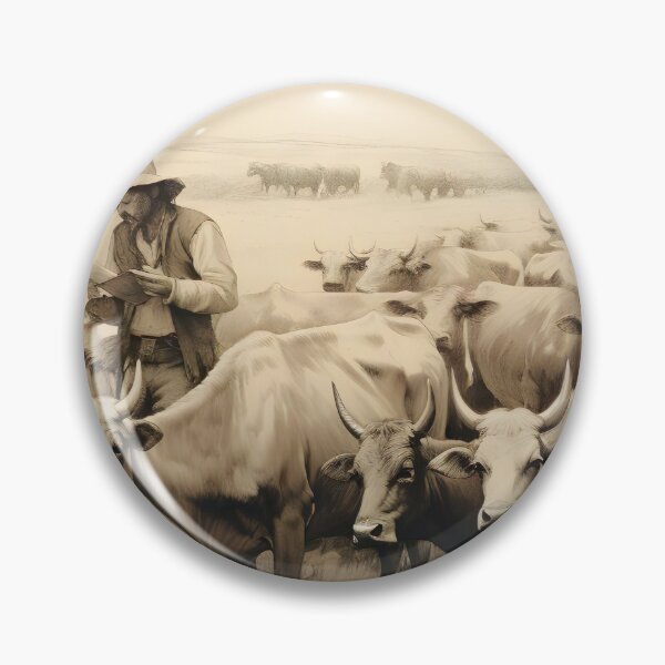 Item preview, Black And White Cows Print, Rancher With Cows And Bulls Painting, Cows Wall Art, Cows Farm Painting, Modern Farmhouse Decor, PRINTABLE ART designed and sold by SavageVision.