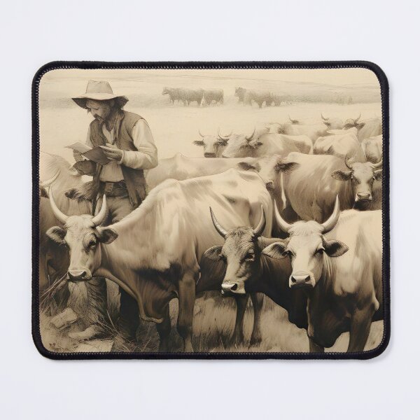 Item preview, Black And White Cows Print, Rancher With Cows And Bulls Painting, Cows Wall Art, Cows Farm Painting, Modern Farmhouse Decor, PRINTABLE ART designed and sold by SavageVision.