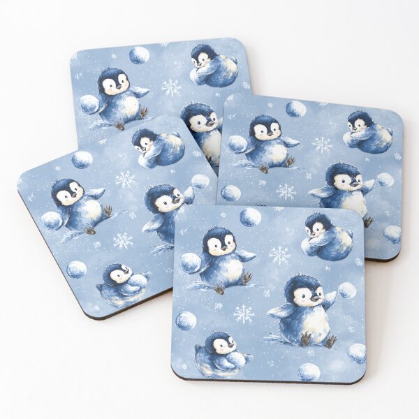 Item preview, Cute Baby Penguins Playing with Snowballs – Winter Holiday Kawaii Animal Pattern designed and sold by ThaiArtShop.