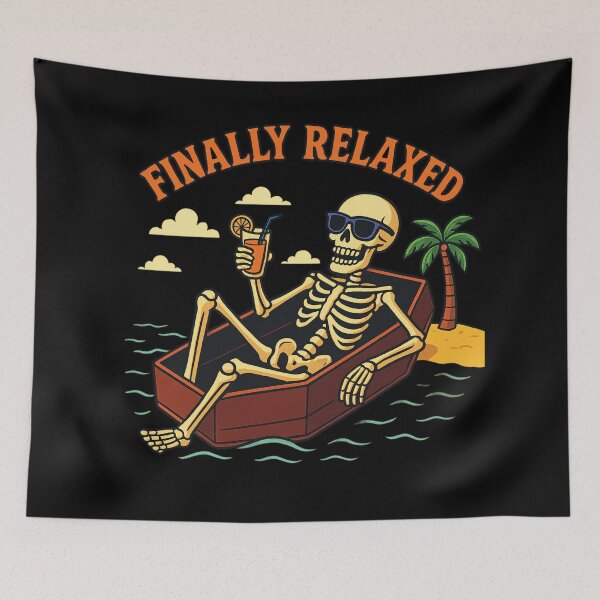 Item preview, Finally Relaxed – Funny Skeleton Floating on Coffin Pool Float | Dark Humor Beach Design designed and sold by Ammar Studio.