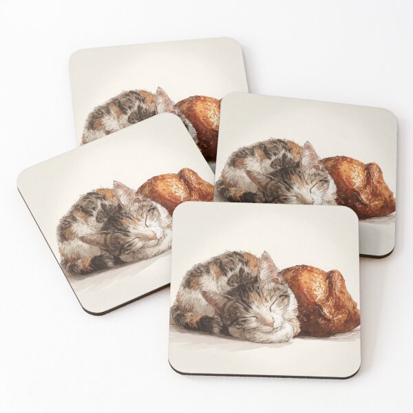 Item preview, Sleeping Cat beside Thanksgiving Turkey – Cozy Minimalist Animal Illustration designed and sold by ThaiArtShop.