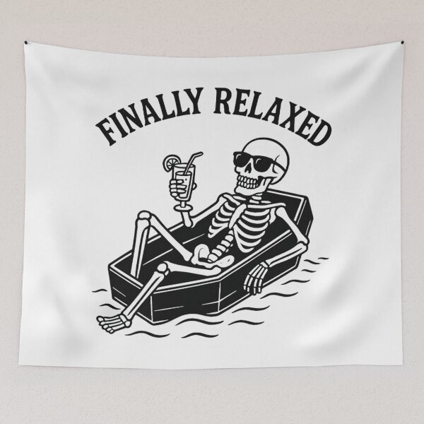 Item preview, Finally Relaxed – Funny Skeleton Floating on Coffin Pool Float | Dark Humor Beach Design designed and sold by Ammar Studio.