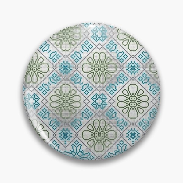 Item preview, Blue and green cross-stitch floral tile pattern designed and sold by juthamas8426.