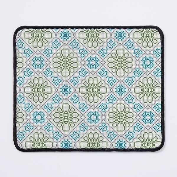 Item preview, Blue and green cross-stitch floral tile pattern designed and sold by juthamas8426.