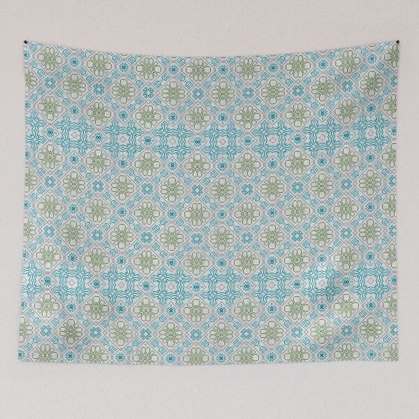 Item preview, Blue and green cross-stitch floral tile pattern designed and sold by juthamas8426.