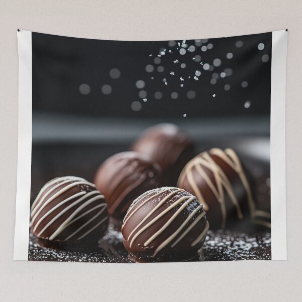 Item preview, Chocolate truffles on black plate designed and sold by anytka.