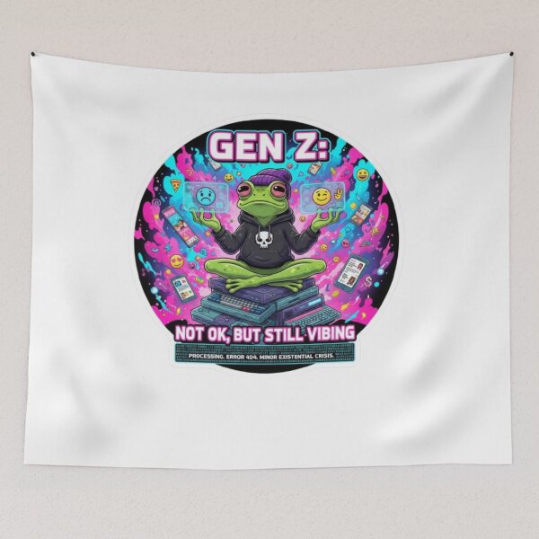 Item preview, Gen Z Frog Not OK Still Vibing designed and sold by Zerfa  Digital Art & Creative Merchandse.