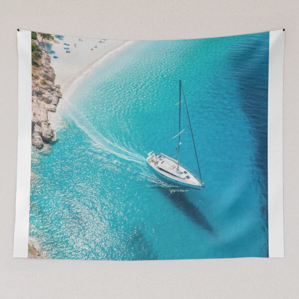 Item preview, Boat gliding on clear waves designed and sold by anytka.