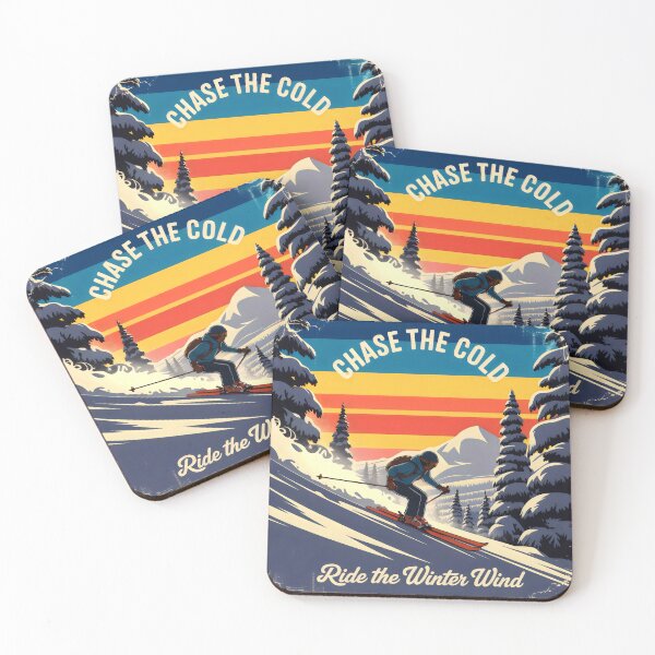 Item preview, Retro Ski Poster with Snowy Pines, Mountains, and Warm Sky Colors designed and sold by SplashTastic.