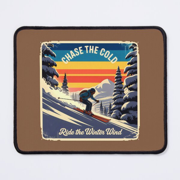 Item preview, Retro Ski Poster with Snowy Pines, Mountains, and Warm Sky Colors designed and sold by SplashTastic.