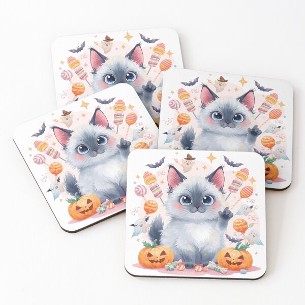 Item preview, Fluffy Grey Halloween Cat with Lollipop Treats designed and sold by Siamcatshop.
